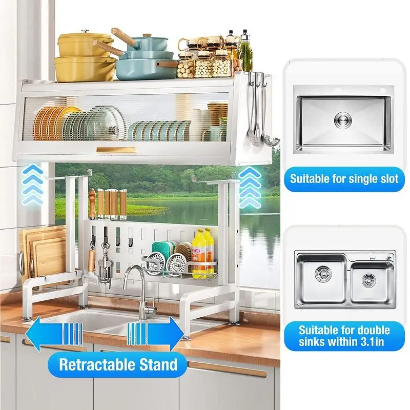 Over The Sink Dish Drying Rack Extendable 2 Tier Dish Drying Rack Sink Multifunction Dish Drainer Rack