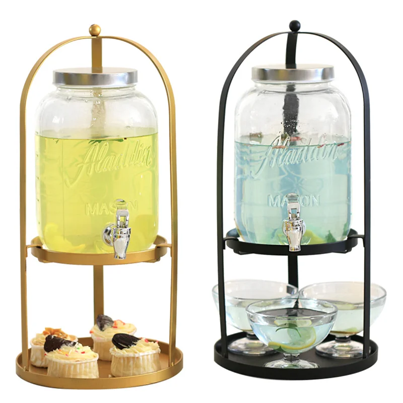 Glass Beverage Dispenser With spigot and metal stand