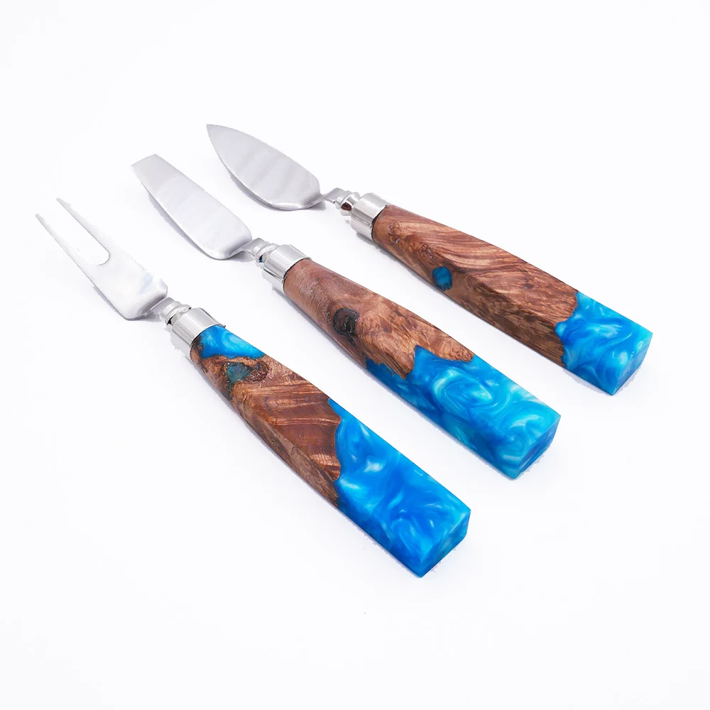 4 pieces resin artist wooden craft handle 304 stainless steel cheese knife sets
