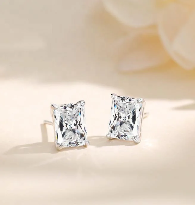 Accessories Manufacturers Wholesale Jewelry Silver Geometric Rectangle Diamond Stud Earring 925 Sterling Silver Iced Out Jewelry