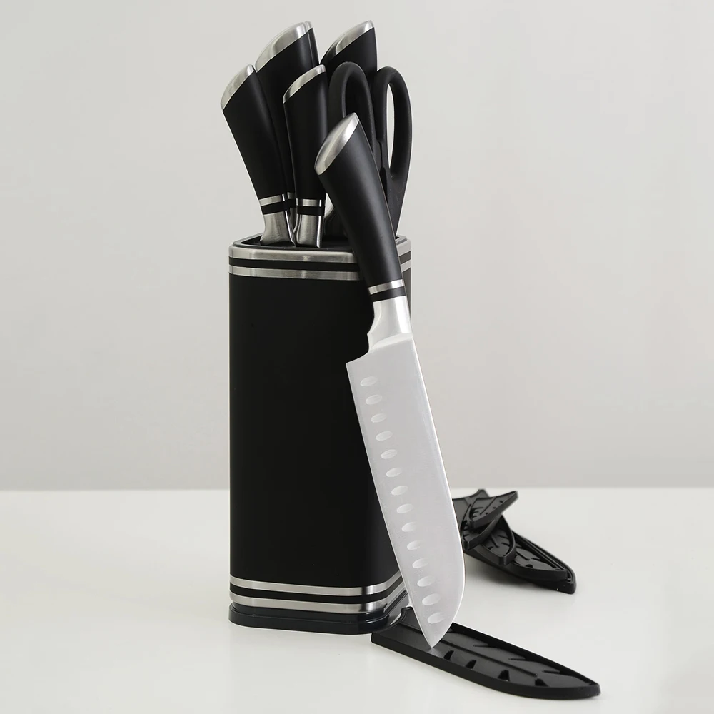 Free Shipping high quality stainless steel chef kitchen knife set holder scissors shears 6pcs kitchen knife block set