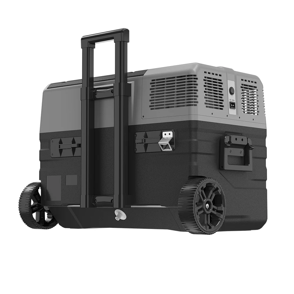NX42 detachable battery solar powered DC compressor car refrigerator portable 12v camping fridges with wheels and handle