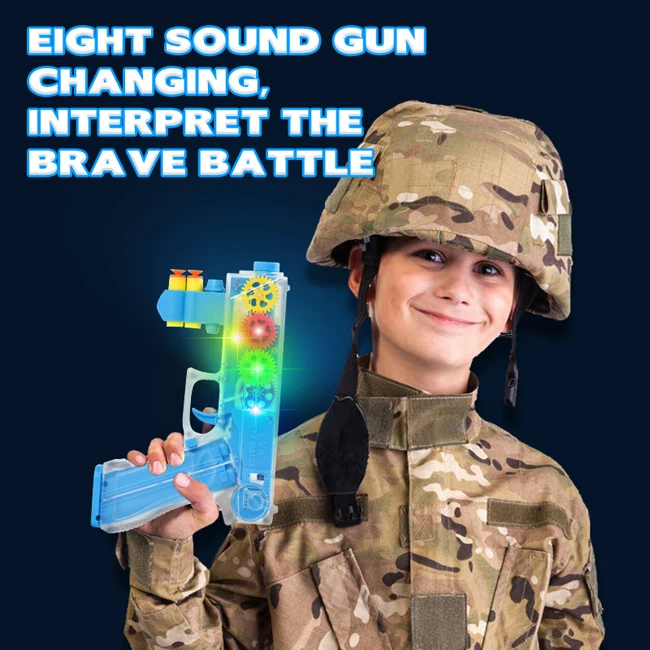 Electric transparent gear vibration sound and light soft bomb eight sound gun multifunction toy gun pistol with soft bullet