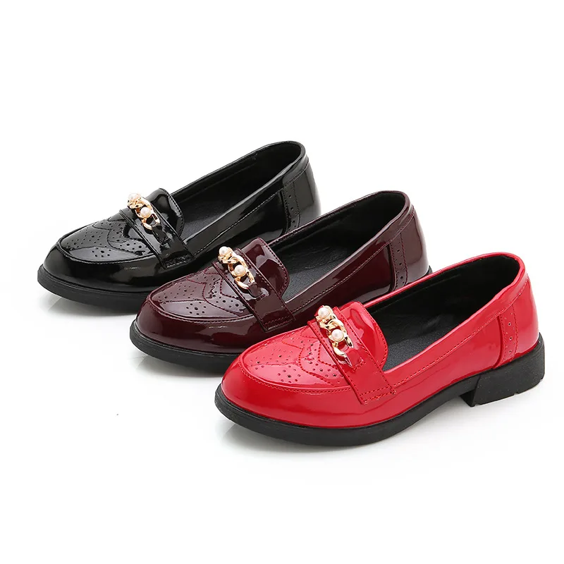 
children 4 year baby slip on red black loafer flat brogue kids dress leather school casual shoes for boys girl 