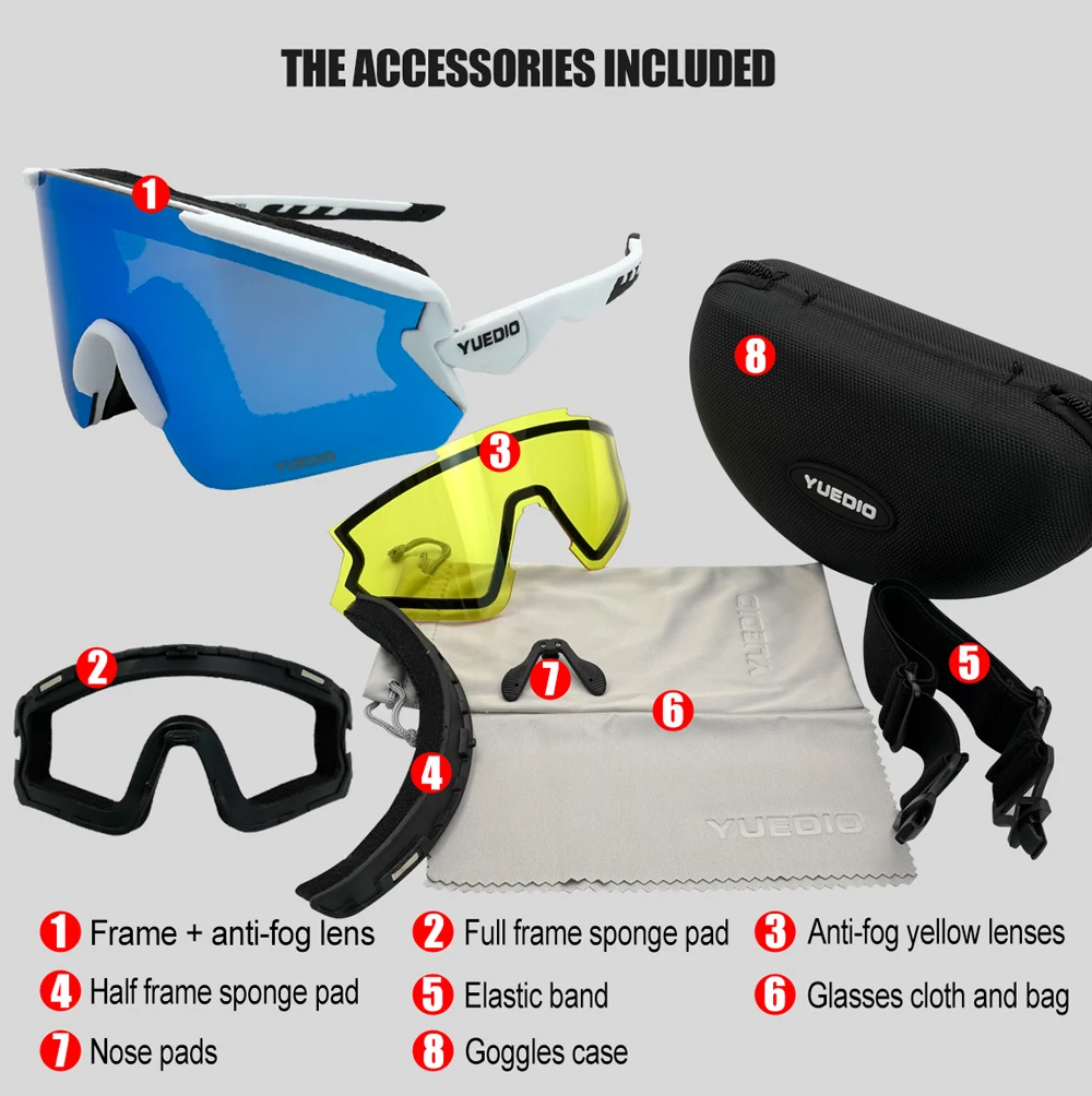 Custom Multifunctional Ski Motorcycle Goggles Anti-Fog Lenses Interchangeable Temples Strap Dual Layer Coated &Yellow Lenses