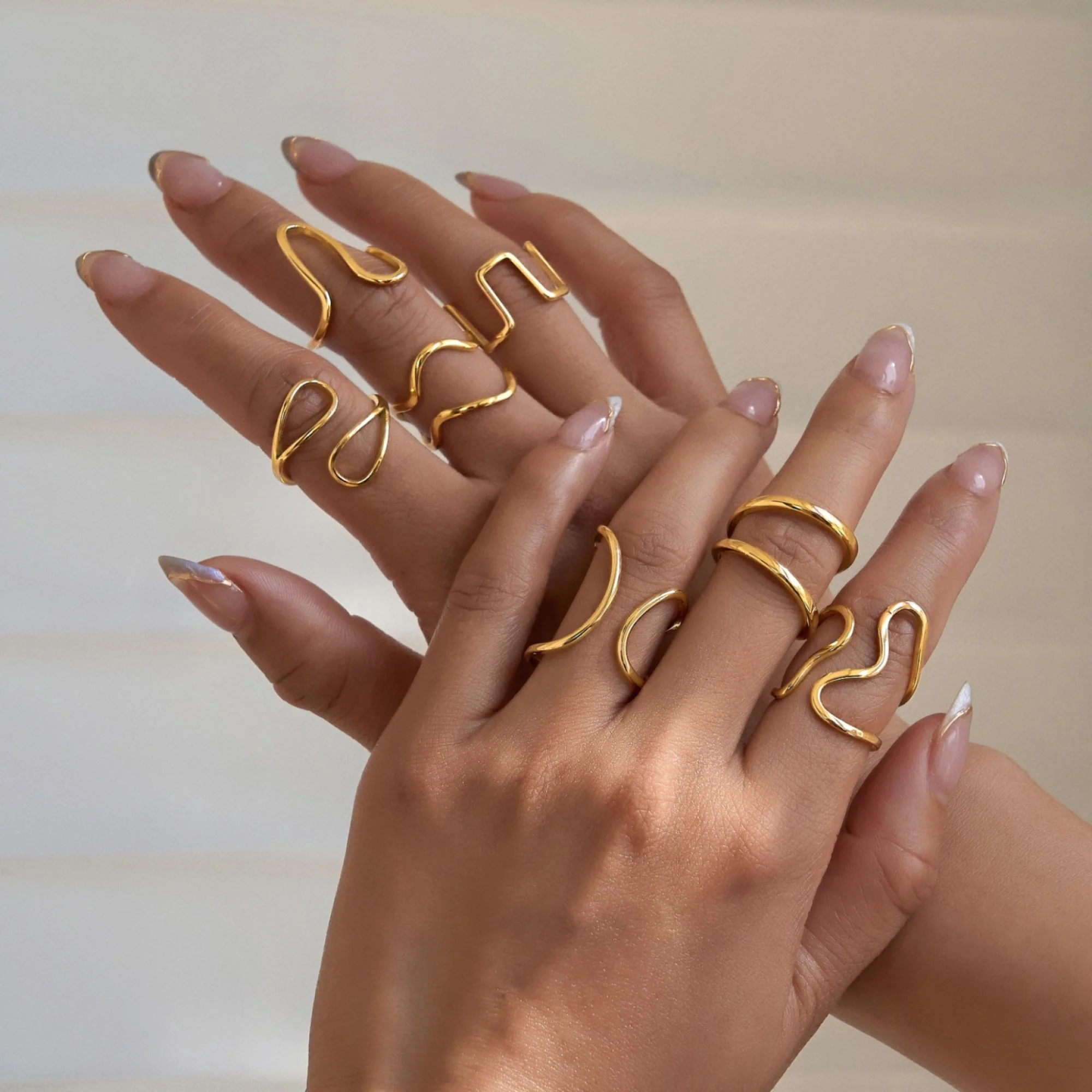 Dazan SUMMER New Ins Trendy 18k PVD Gold Plated Stainless Steel Minimalist Delicate Gypsy Lines Unique Dancer Ring Set For Party