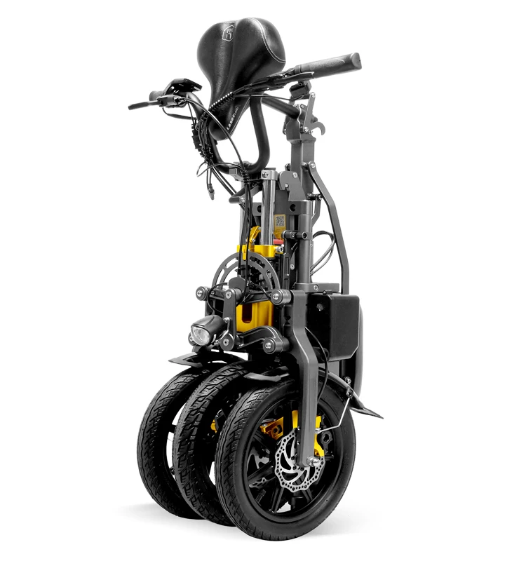 new design 14 inch 350W double 48V lithium battery 3 wheel foldable electric bicycle for adult