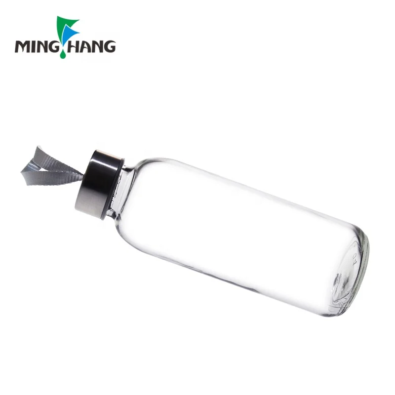 14oz 1l  custom Clear Round al por mayor Botella De Agua Vidrio Premium Soda lime Glass Water Bottle with Rope Stainless lid