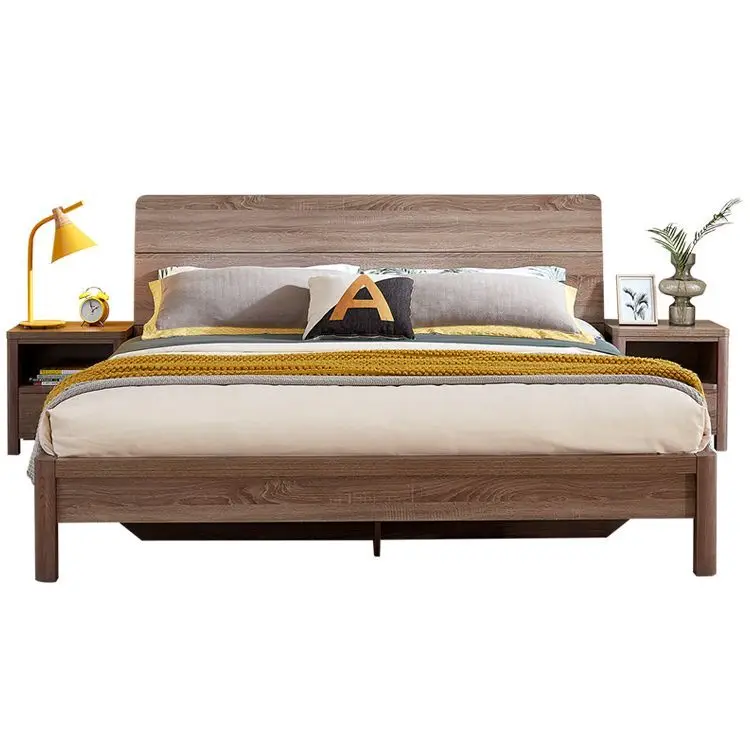 Modern Frame Simple Double Design Classic Solid Wooden Bed