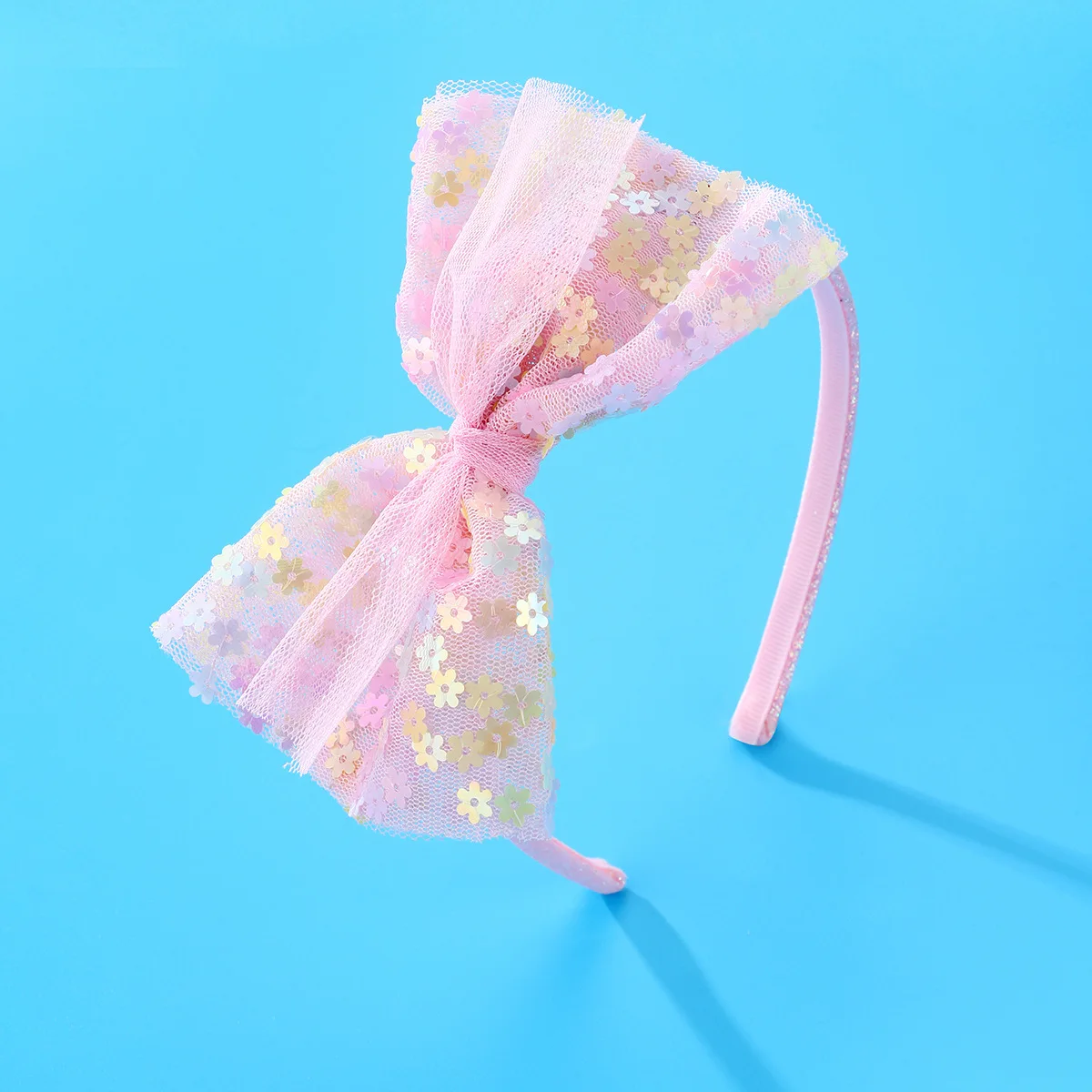 YiYuan Sequin Hair Bow Headband for Children Fancy Lace No Slip Head Hoop for Girls Colorful Hair Hoop for Kids Factory Price