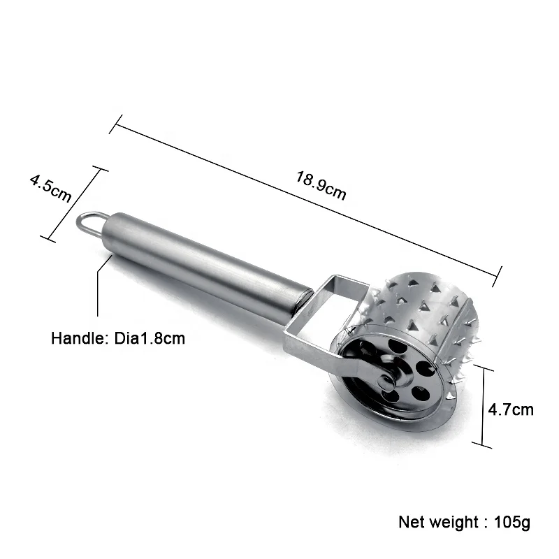 Stainless Steel Rolling Meat  Tender Hammer , Pizza Biscuit Baking Punch Hole Roller Pin