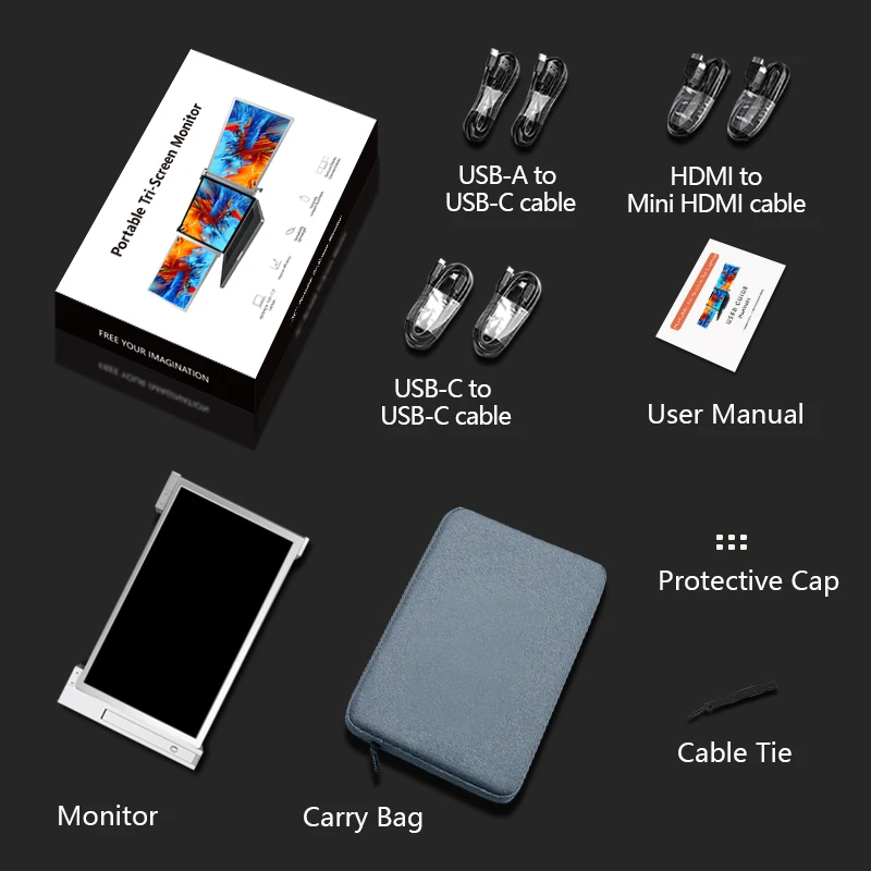 Factory wholesale 15.4 inch portable monitor for notebook extender dual display 1080P IPS triple screen laptop