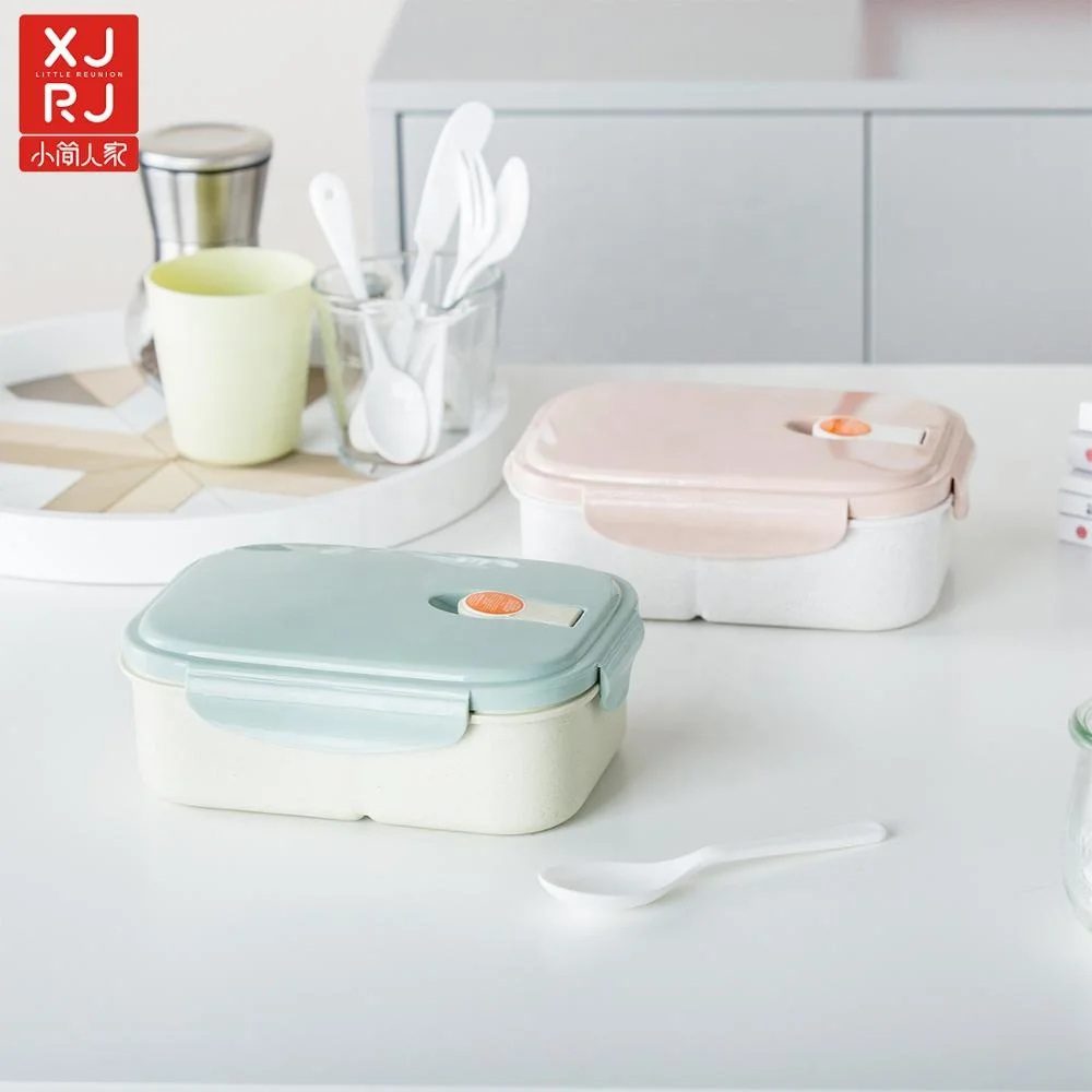 Amazon hot sale rectangle shape wheat fiber plastic manufacturer box lunch for kids children