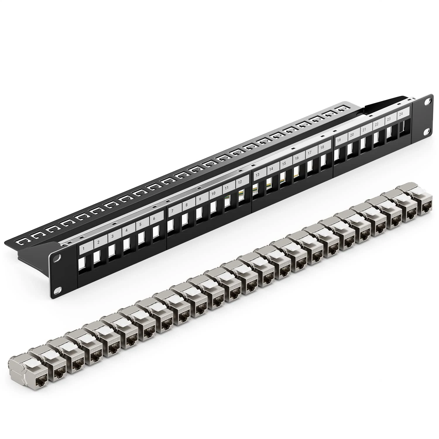 24 Port With Zinc Alloy CAT6A Shield RJ45 Keystone Jack STP Patch Panel Patch Networking Rack Cabinets Lan Cable Patch Panel
