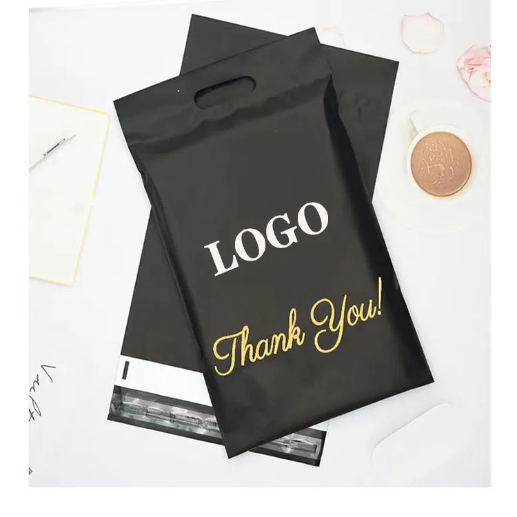 Custom printed logo plastic packaging clothes shipping bags poly mailer bags with handle