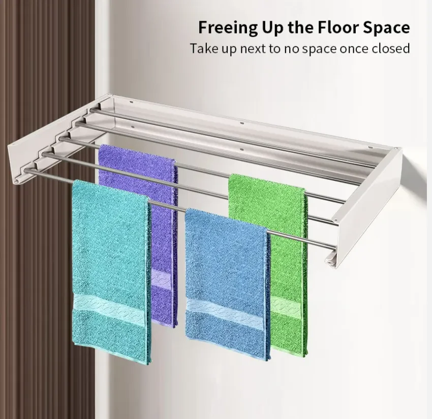 Hidden Wall-Mounted Foldable Cloth Drying Rack Double Tiers for Drying Clothes in Kitchen or Bathroom