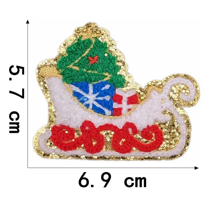 Christmas gold glitter handmade embroidery iron on chenille patch christmas tree snowman christmas patch