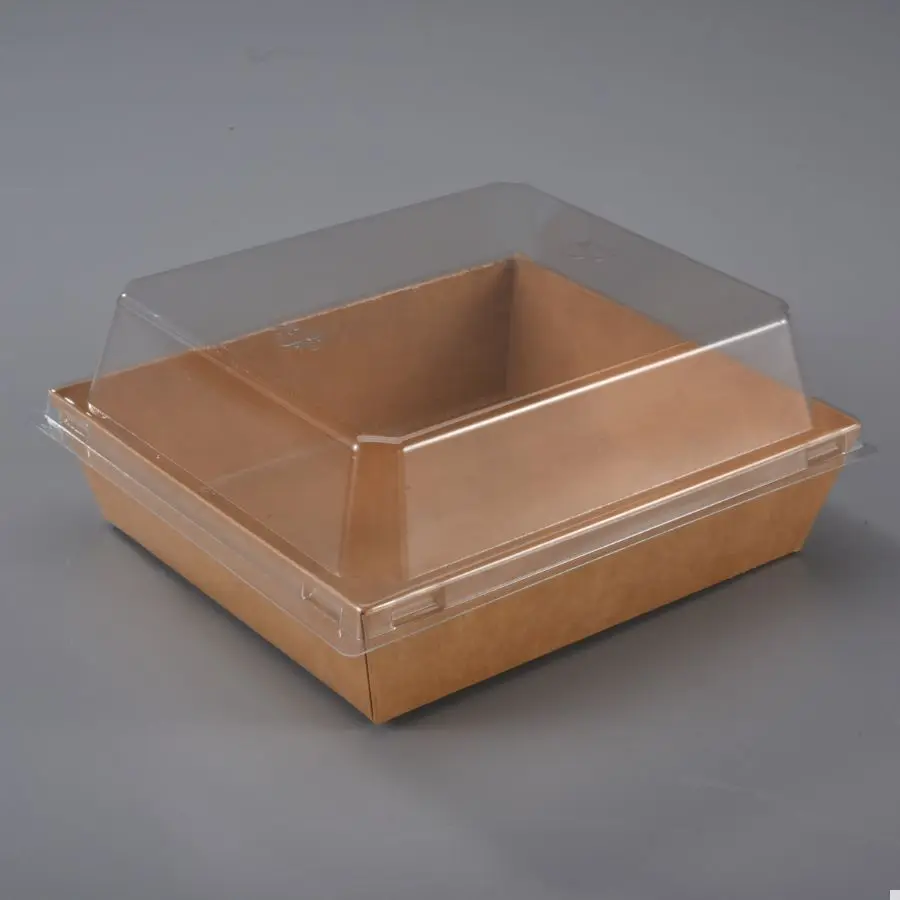 Premium disposable take out paper Cake box tray container with PET lid