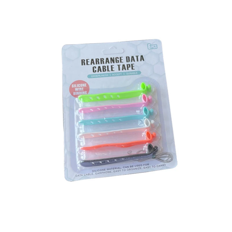 2022 Commonly Used Accessories & Parts Gadgets 6Pack Colorful Flexible Reusable Wire Ties Silicone Cable Tie With Package