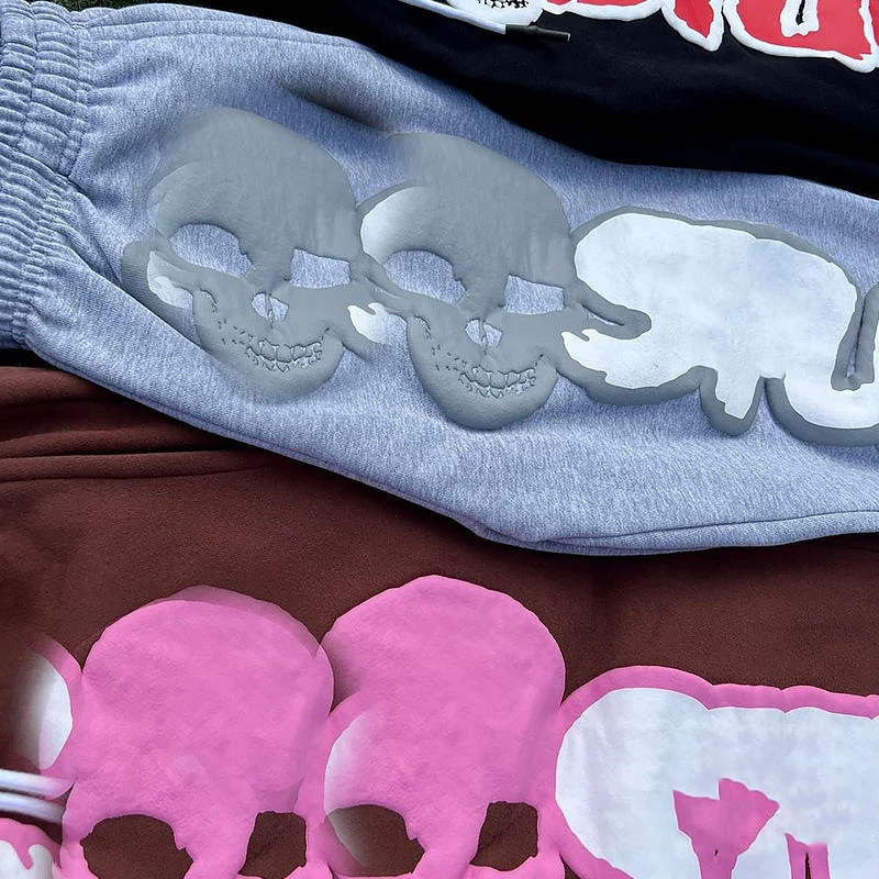 custom private label sweat suits slim fit solid color puff print men tracksuit sweatsuit