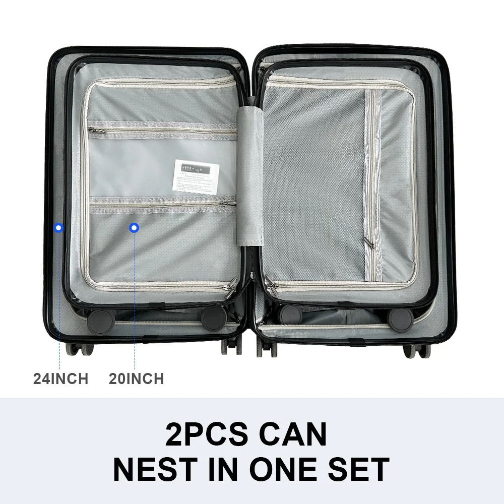 Multifunctional Wholesale Suitcase Front Opening Boarding Case 2-Piece Pc Trolley Suitcase Luggage Set Vali