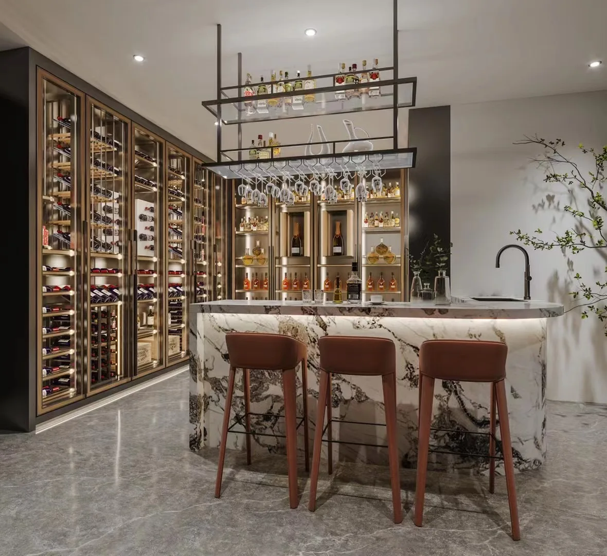 Constant temperature and humidity system Champaign gold wine bottle rack design storage wine cellar shelves