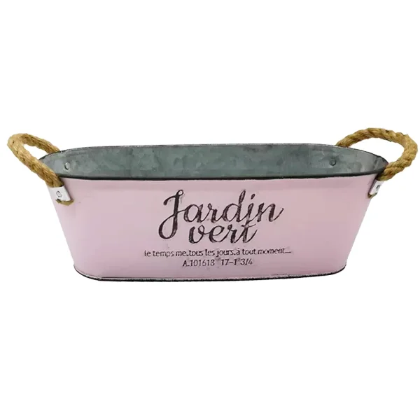 Galvanized zinc oval flower pots cheap deep tray bucket with handle metal succulent pink planter pot for home garden use