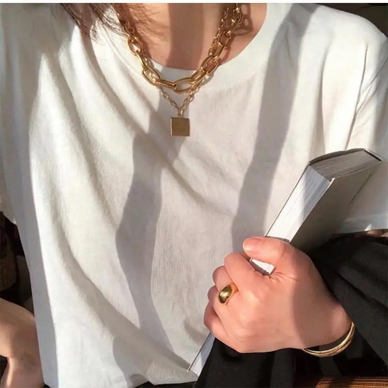 Gold Chunky Basic Chain Necklace Thick Link Chain Toggle Necklace 18K 24K Stainless Steel Choker Cable Necklace