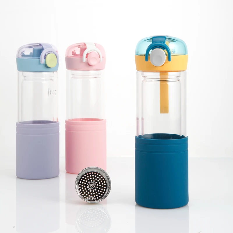 Лидер продаж стеклянная детская Милая школьная герметичная Изолированная портативная бутылка для воды с логотипом под заказ