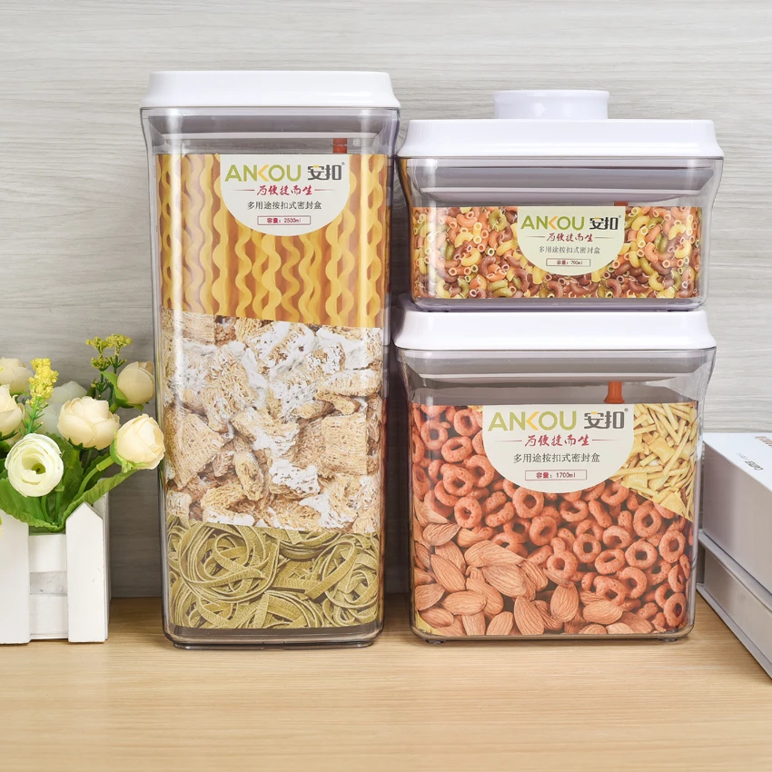 Ankou Kitchen Unique Design Stackable Airtight Dry Goods Food Storage Plastic Container Easy To Lock And Open Pop Canisters Set