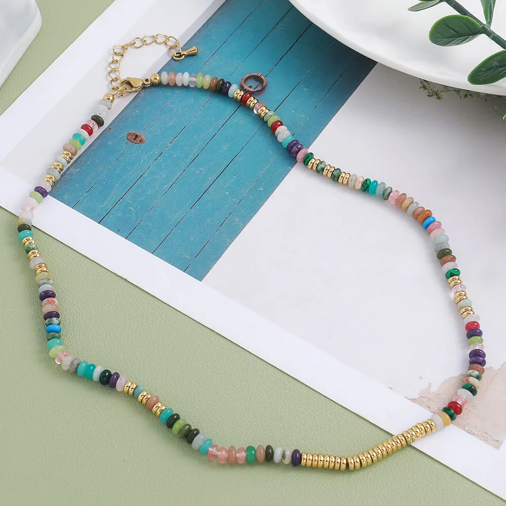 Real Gold Plated Custom DIY Jewelry Fashion Y2K Natural Stone rainbow Tennis Necklace Women