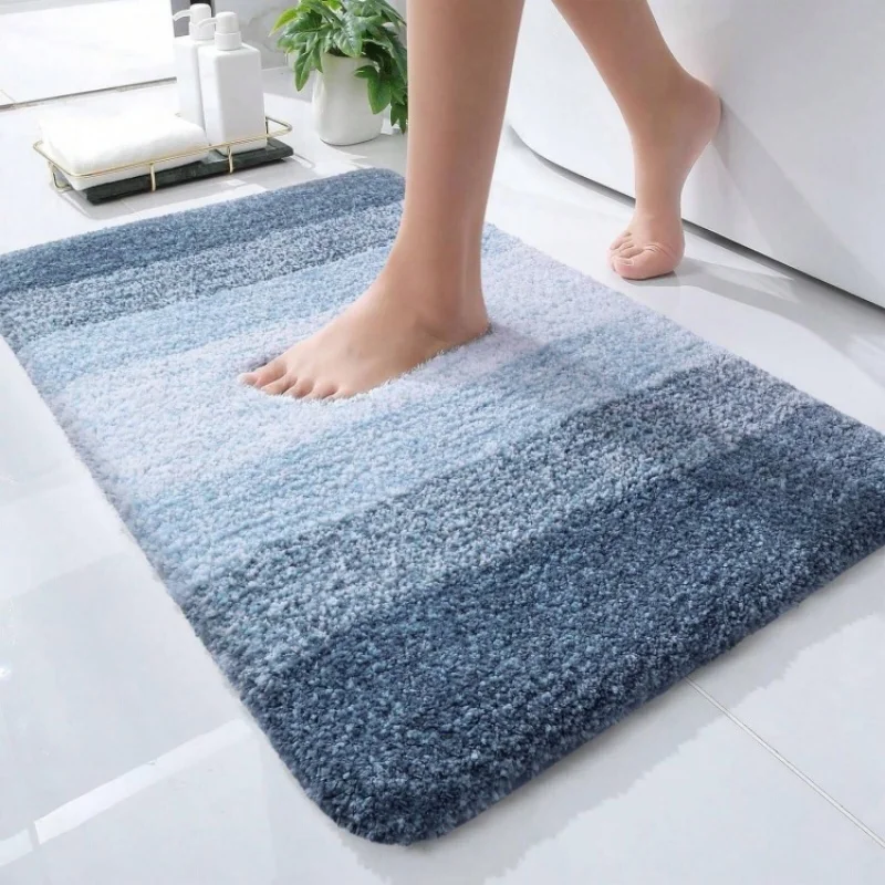 Custom Stripped Design Washable Anti-Slip Super Water Absorbent Shaggy Microfiber Bath Mat for Bathrooms