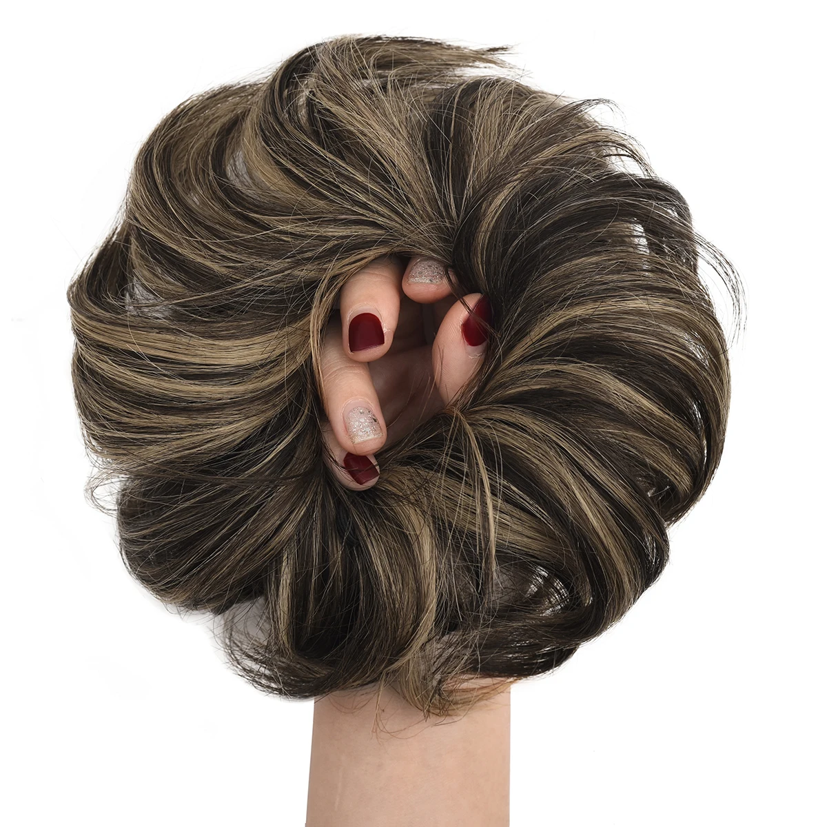 Top Quality Wholesale Multi Color Human hair Curly Messy Chignon Bun Elastic Rubber Band Human Hair Bun