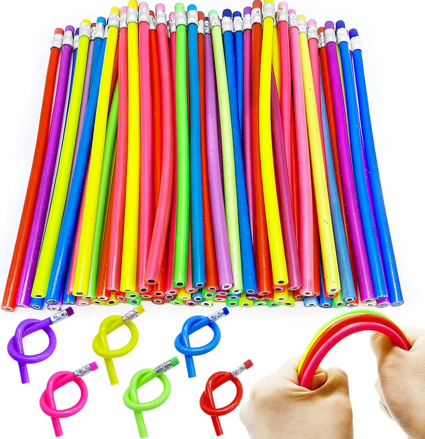 Back to School Gifts Flexible Soft Pencil Multi-Colored Magic Bendable Pencils with Erasers for Classroom Supplies