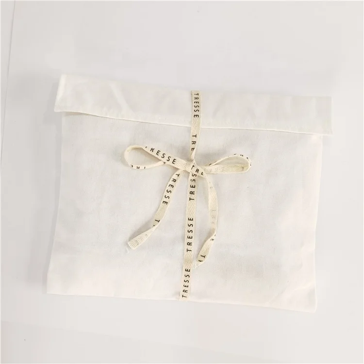 Costom Logo Printing White Envelope Cotton Canvas Clothes Pillow Pouch Bag With Cotton Bow Envelope Dust Pouch