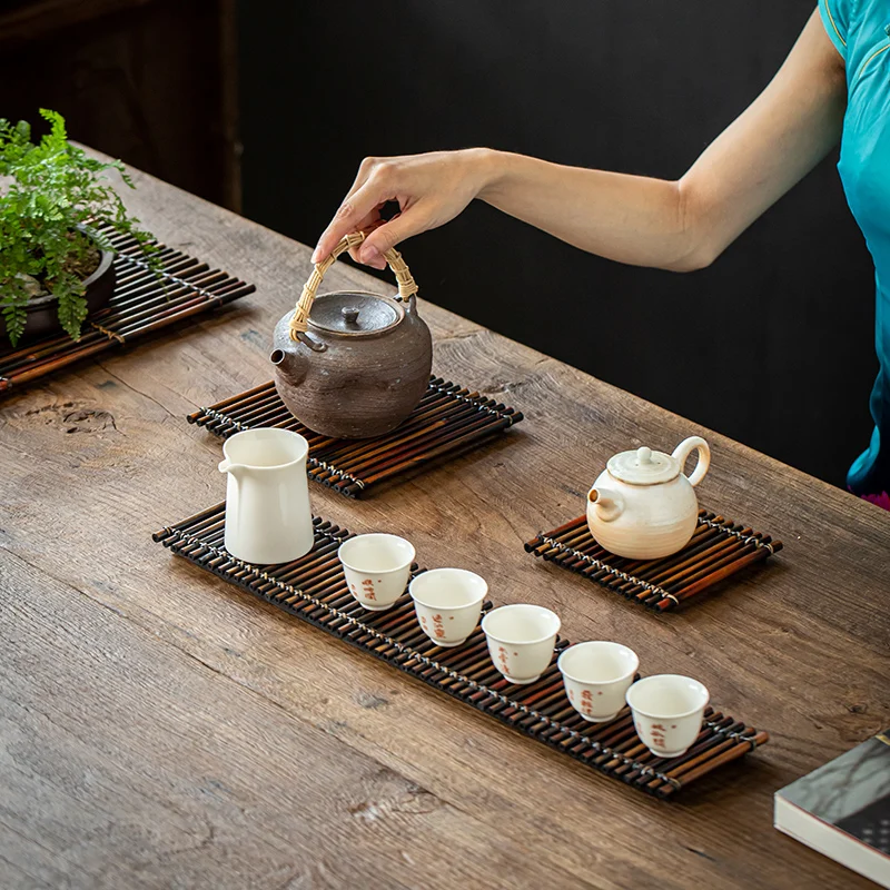 Zong Ye Stalk Row Antique Bamboo Dry Brewing Table Tea Mat Bamboo Teapot Tray Teacup Tea Mat Kung Fu Tea
