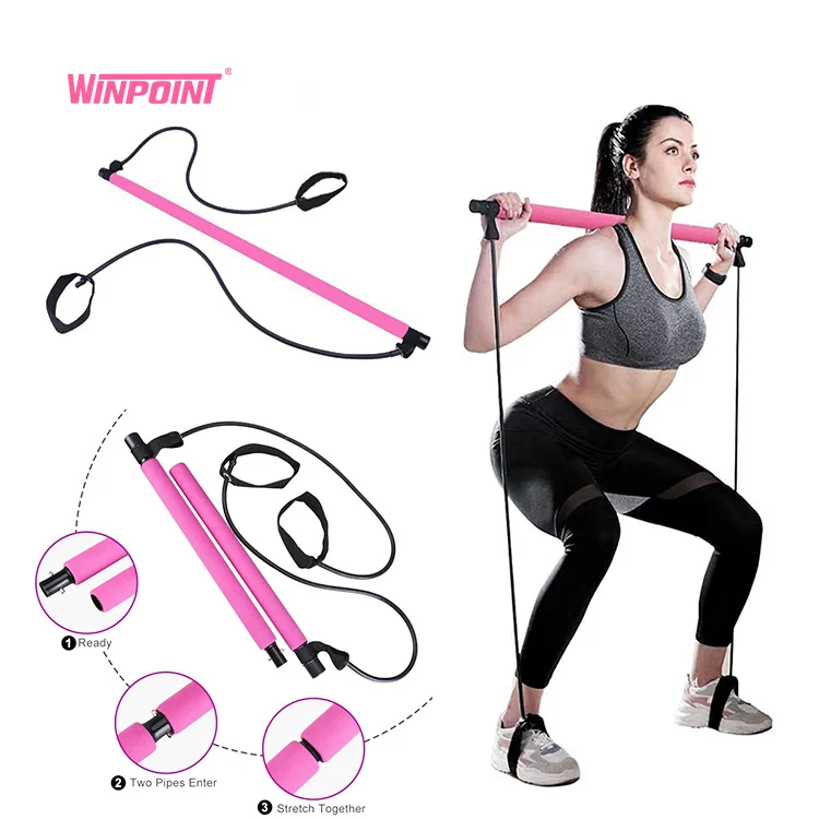 WINPOINT FITNESS Top Quality portable fitness latex sports pilates bar kit with resistance band for bodybuilding
