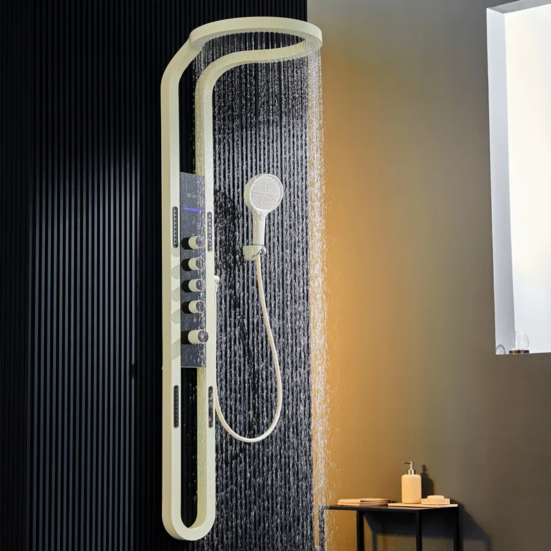 Factory Multifunction Rainfalll Piano Key Hot And Cold Sprinkler Massage White Display Digital Shower Head Sets System Panel