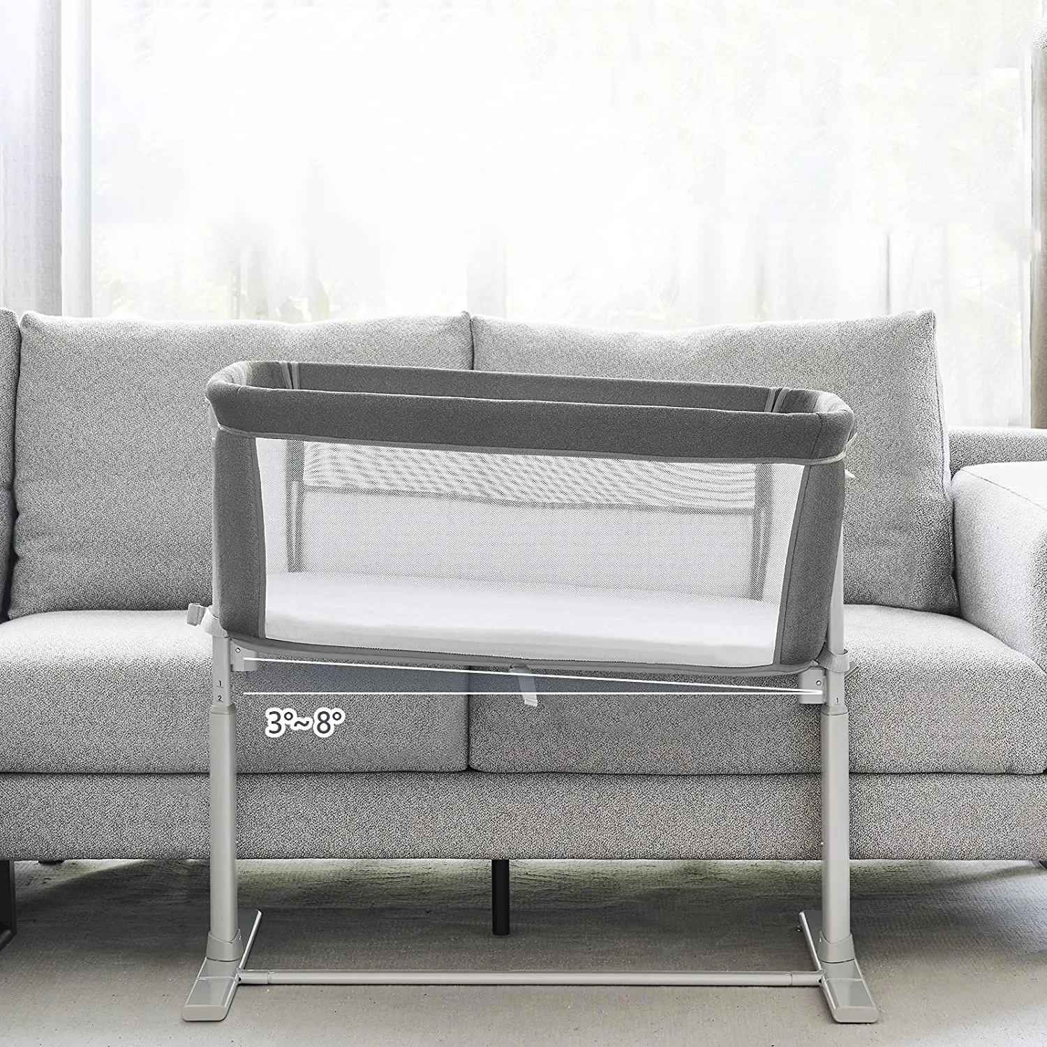Modern Multifunctional Baby Bedside Crib for play, Portable Playard with Comfortable Mattress,Changing Table and Cute To