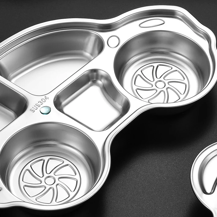 Cute Cartoon Kid Dinner Dishes Crab Rabbit Shape Baby Stainless Steel Divided Food Plate