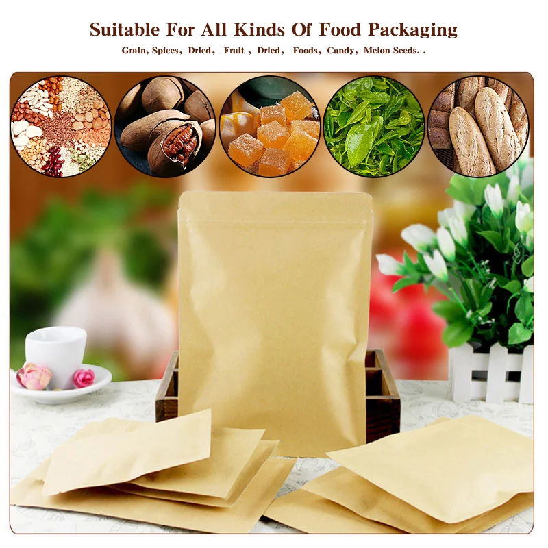Recycled Kraft Paper Dried Mushroom Zipper Zip Lock Packaging Pouch Packing Ammonium Foil Ziplock Bags for Seeds Package