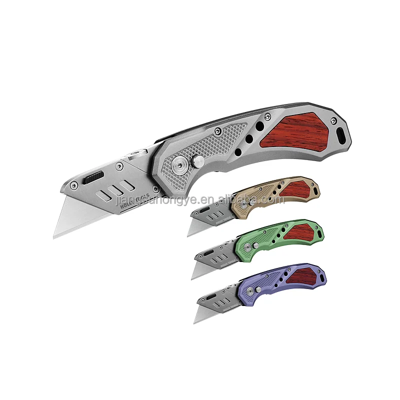 Pocket Foldable Box Cutter with Belt Clip Aluminum Alloy Stainless Steel Wood Trim Razor Sharp Lockback Folding Utility Knife