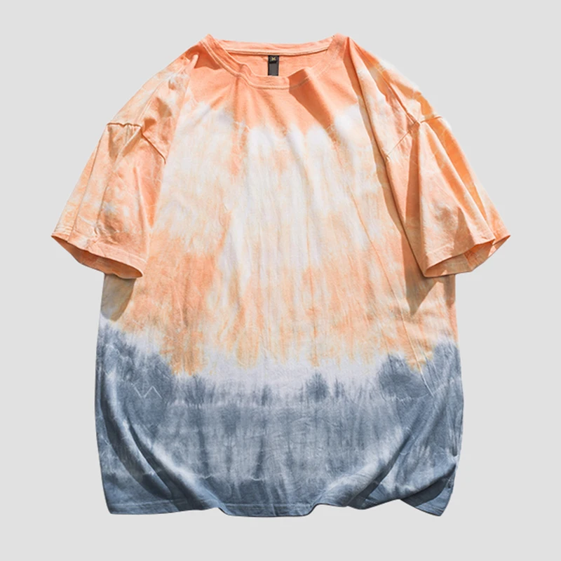 Wholesale fashion round neck tie dyed cotton tshirt custom logo digital printing logo mix color tie dye t-shirt for men