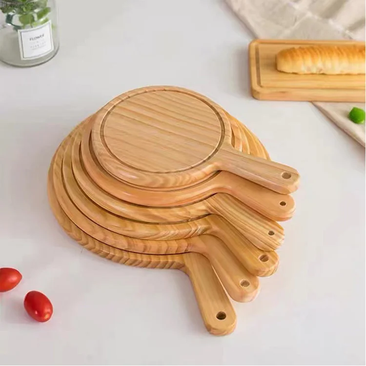 2022 Kitchen Gift Set Dark Color round Eco-Stylish Wood Cutting Board with Handle Durable Acacia Wood Serving Board for Chopping