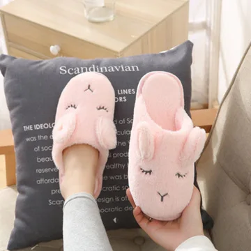 Non-slip slippers for men and women cute ears plush rabbit slippers indoor soft bottom cloth home slippers