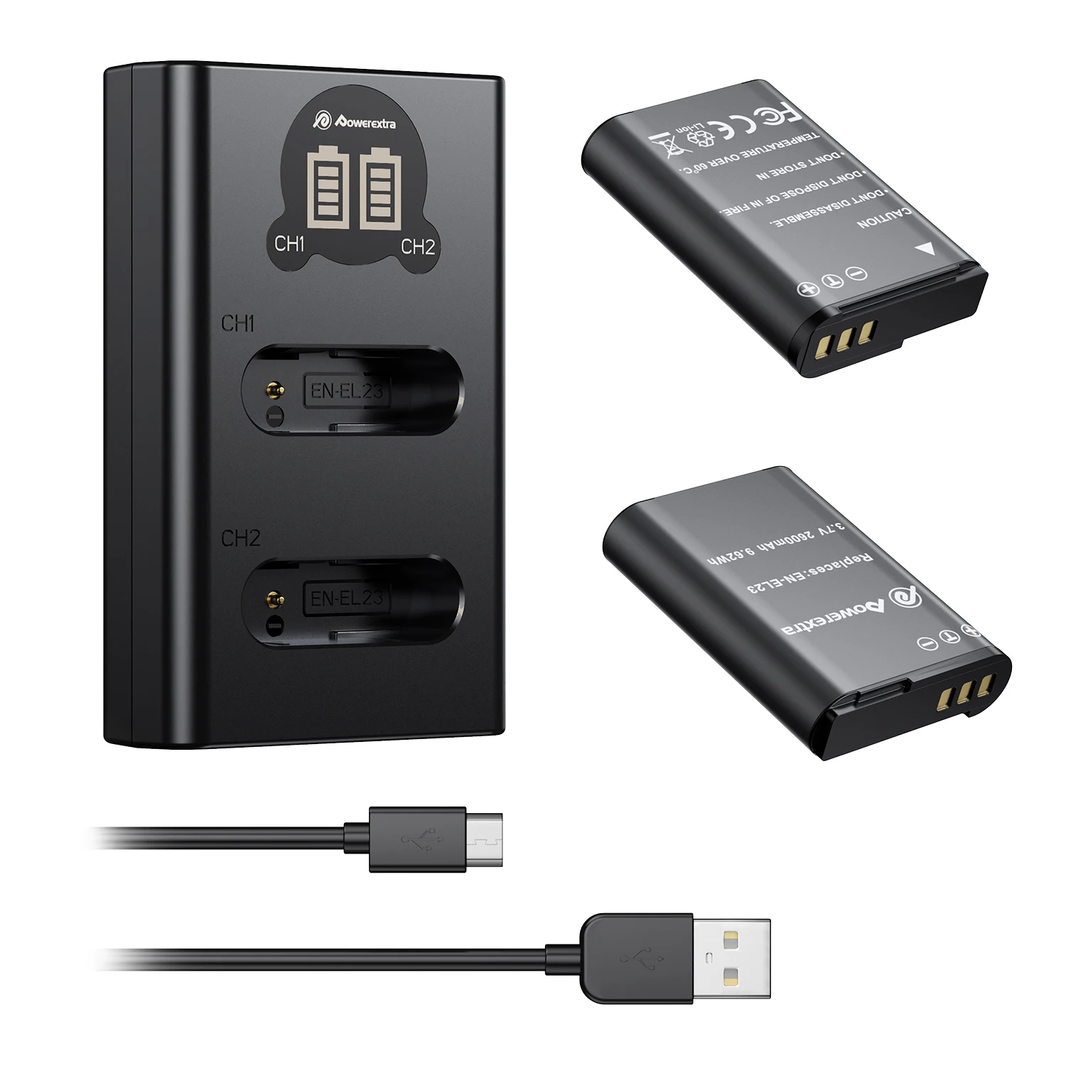 Powerextra Mh-67P Battery Charger And En-El23 Enel23 Li-Ion Rechargeable Battery