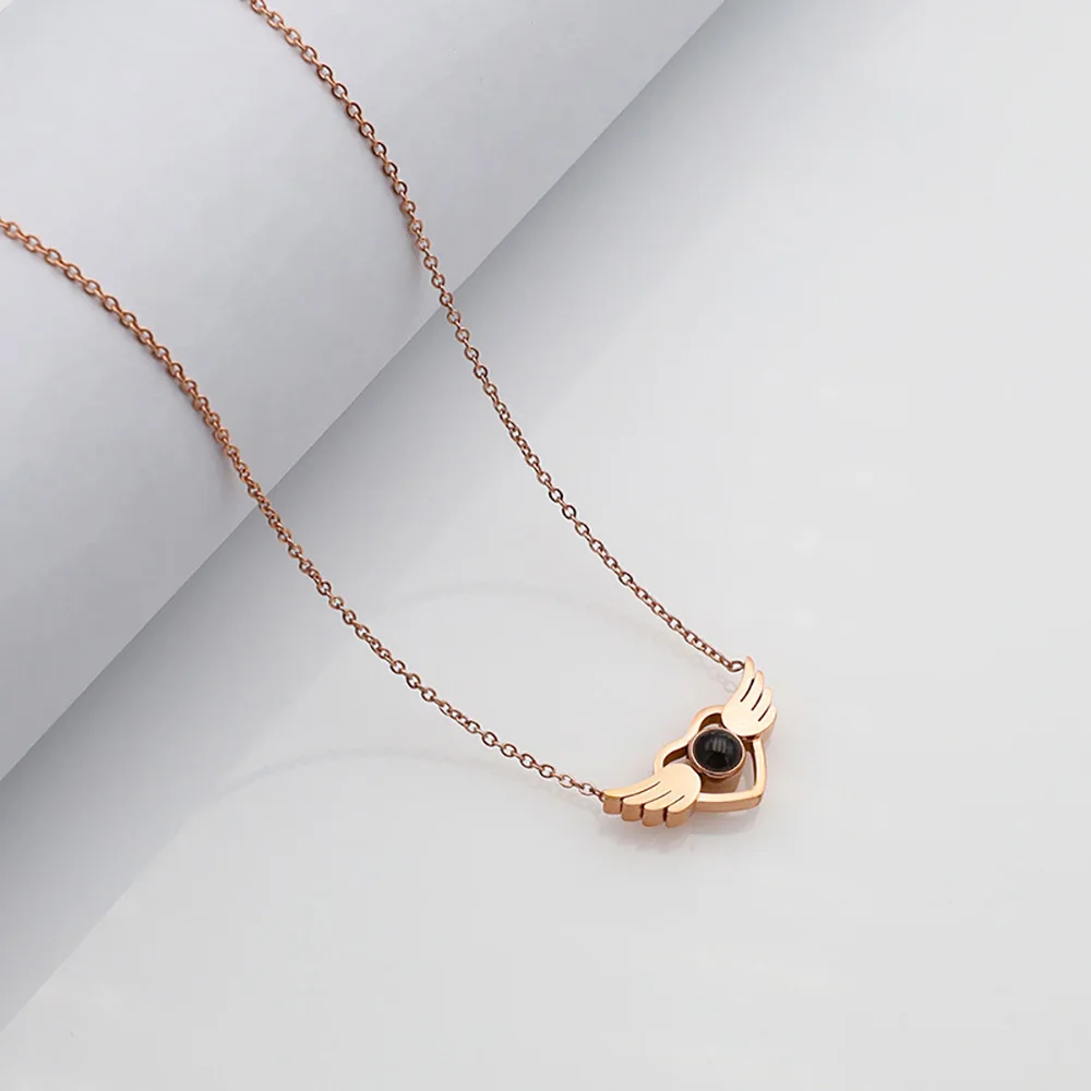 QIUHAN OEM I Love You Necklace Memory Necklaces Custom Photo 100 Languages Necklace