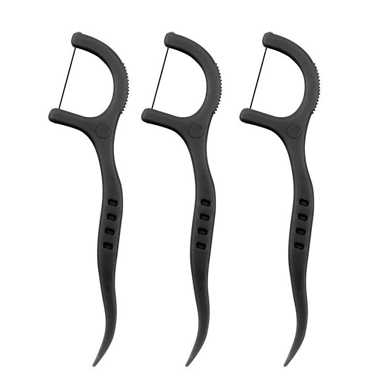 Family pack 50pcs ultra-thin portable box Floss Black floss stick bow pick Toothpick Eco-friendly disposable floss