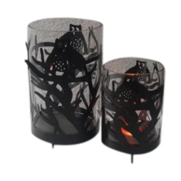 Top quality fashionable new arriavel modern trending Dancing Cat Design Halloween Colored Glass Candle holder