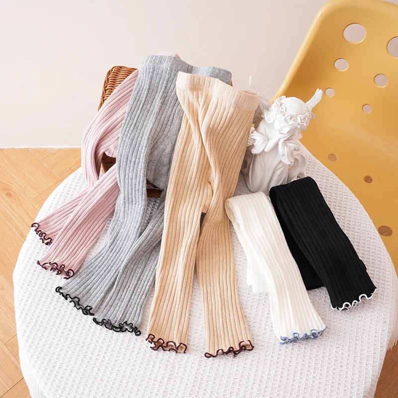 Beautiful Baby Pantyhose for Spring Girls Breathable Cotton Nine-Point Tights with a Stylish Border